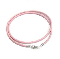 1x Sterling Silver Light Pink leather cord 2mm choker necklace 20″