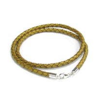 Sterling Silver Metallic Gold Bolo Braided leather 3mm choker necklace 18″ for European Bead Charms