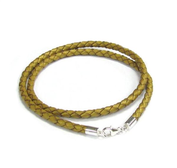 Sterling Silver Metallic Gold Bolo Braided leather 3mm choker necklace 18" for European Bead Charms
