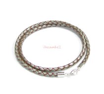 Sterling Silver Metallic Steel Grey Bolo Braided leather 3mm choker necklace 16″ for European Bead Charms