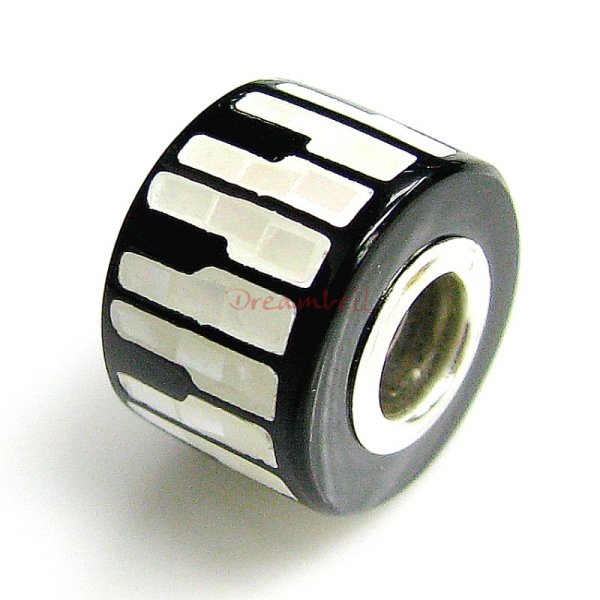 Sterling Silver Black Stone Piano Keyboards Mosaic Mother of Pearl Bead for European Charm Bracelets