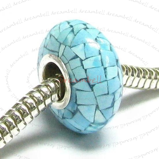 Sterling Silver Mosaic Turquoise Bead for European Charm Bracelets