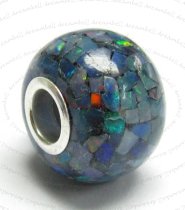 Sterling Silver Mosaic Genuine Opal Bead for European Charm Bracelets