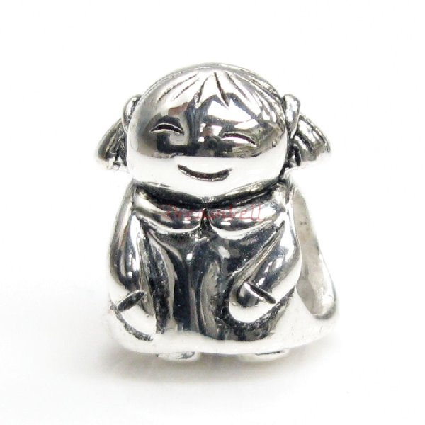 Sterling Silver Cute Happy Baby Girl KID / Daughter w/ Smile Face Family Bead for European Charm Bracelet