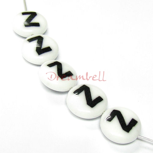 2x Round Lampwork Glass Letter "Z" Focal bead 14mm