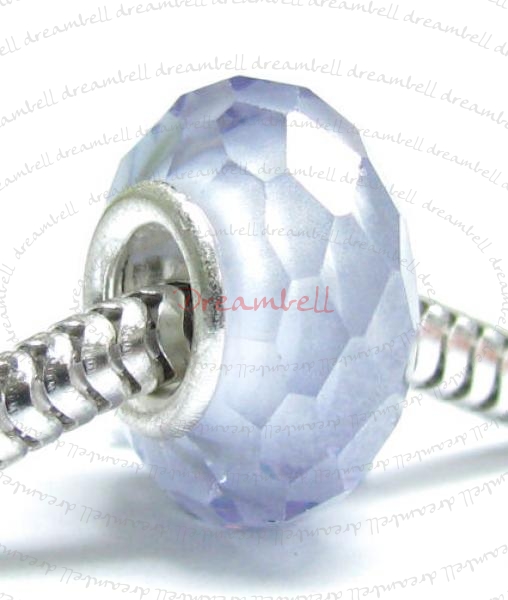 Sterling Silver Lt purple CZ Stone Bead for European Charm Bracelets 13.5mm