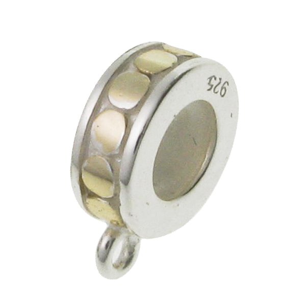1x 14K Gold plated Sterling silver Pendant Charm Connector Cord Ring STOPPER WITH RUBBER CIRCLE DOT for European Charm