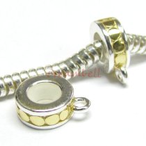 1x 14K Gold plated Sterling silver Pendant Charm Connector Cord Ring STOPPER WITH RUBBER CIRCLE DOT for European Charm