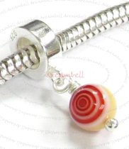 Sterling Silver Dangle Red Orange Glass Pendant Bead for European Charm Bracelets