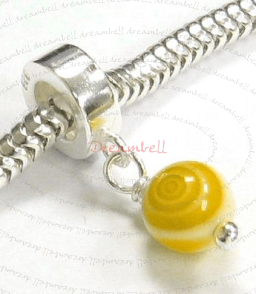 Sterling Silver Dangle Yellow Glass Pendant Bead for European Charm Bracelets