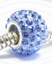 Sterling Silver ROUND Bead Blue Ferido crystals for European Charm Bracelets
