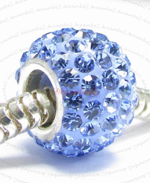 Sterling Silver ROUND Bead Blue Ferido crystals for European Charm Bracelets
