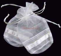 4x Organza White FLOWER Jewellery GIFT BAGS Pouches 7″