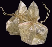 4x Organza Gold SQUARE Jewellery GIFT BAGS Pouches 7″