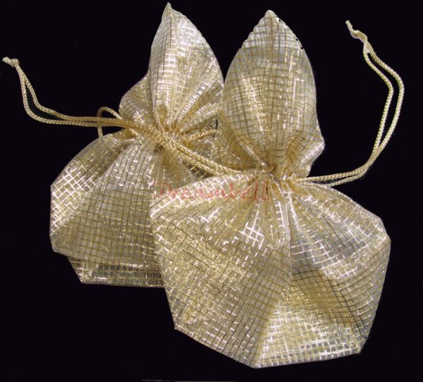 4x Organza Gold SQUARE Jewellery GIFT BAGS Pouches 7"