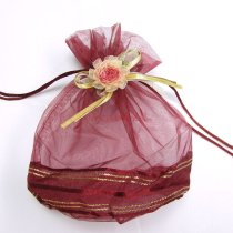 2x Organza RED FLOWER Jewellery GIFT BAGS Pouches 8″