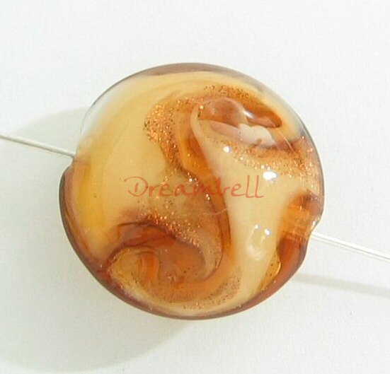 4 x Rose Romance Round Glass Bead Gold Stone L Colorado Topaz 16mm