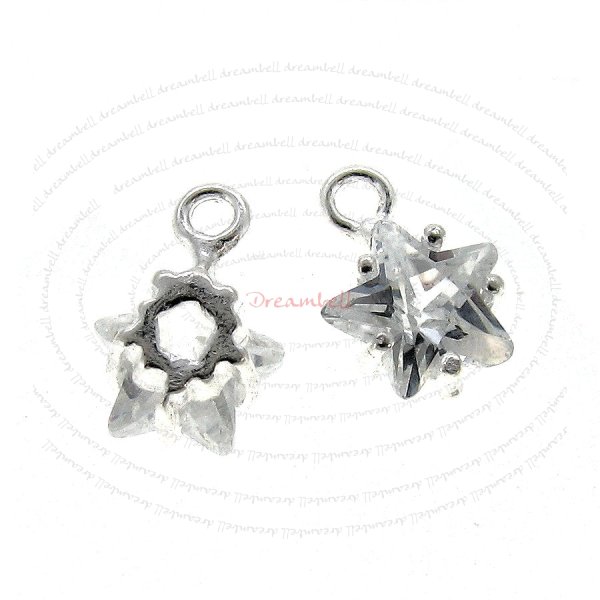 2x STERLING SILVER TWINKLE STAR CZ Crystal Dangle charm 6mm