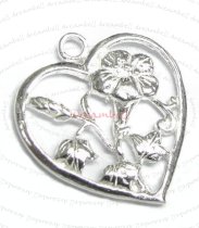 1x Bright Sterling silver FLOWER Heart dangle Charm bead 17mm