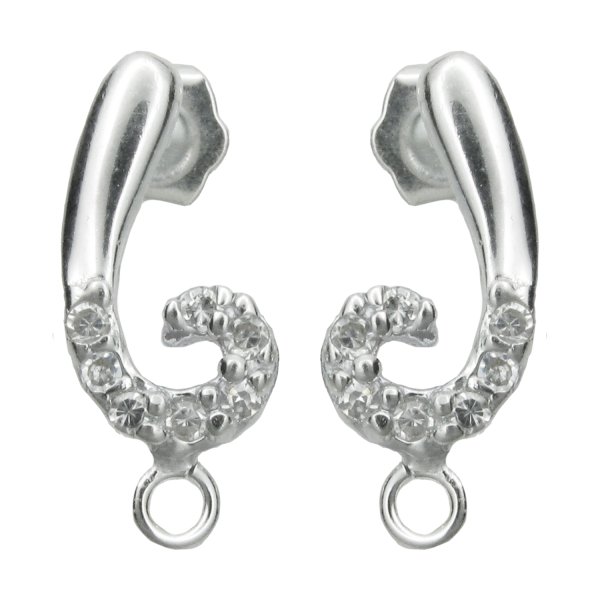 2x Sterling Silver SWIRL Stud CZ LOOP POST Earrings Dangle