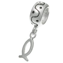 Sterling Silver Round bead FISH Dangle Bead for European Charm Bracelets