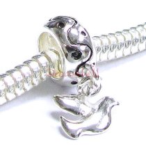 Sterling Silver Round PEACE Dove Dangle Bead for European Charm Bracelets