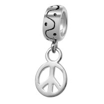 Sterling Silver Round bead PEACE Dangle Bead for European Charm Bracelets