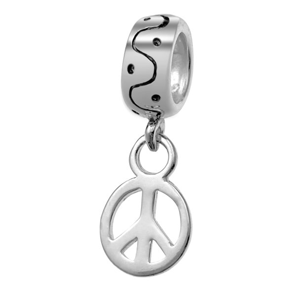 Sterling Silver Round bead PEACE Dangle Bead for European Charm Bracelets