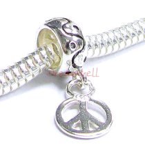 Sterling Silver Round bead PEACE Dangle Bead for European Charm Bracelets