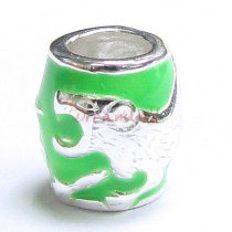 Sterling Silver Chinese Zodiac Tiger Green Enamel Bead for European Charm Bracelets