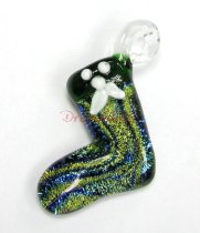 1x Lampwork Fused Foil Christmas Sock DICHROIC Glass Pendant