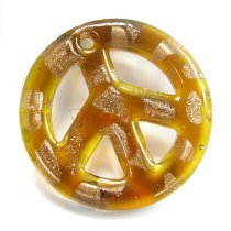 1x Lampwork Fused Peace Glass Pendant Topaz 50mm