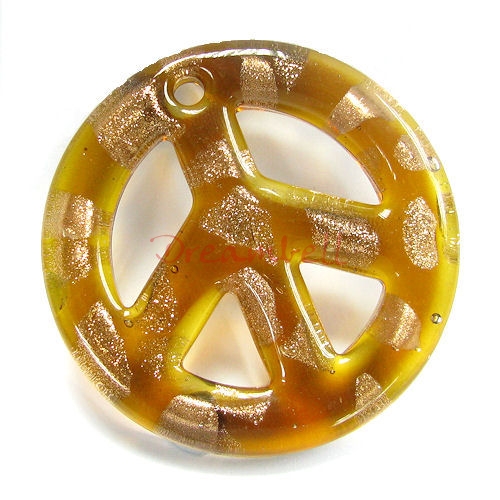 1x Lampwork Fused Peace Glass Pendant Topaz 50mm