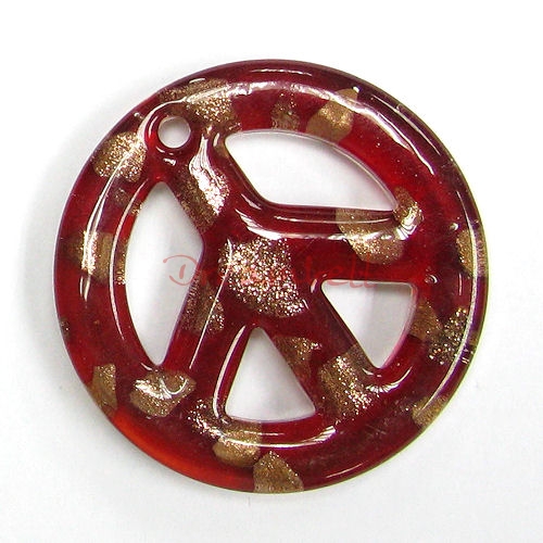1x Lampwork Fused Peace Glass Pendant SIAM RED 50mm