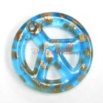1x Lampwork Fused Peace Glass Pendant Aquamarine Blue 50mm