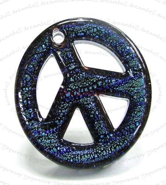 1x Lampwork Fused Peace Foil Dichroic Glass Pendant 40mm
