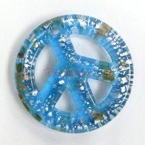 1x Lampwork Fused Peace Glass Pendant Aquamarine Blue 50mm
