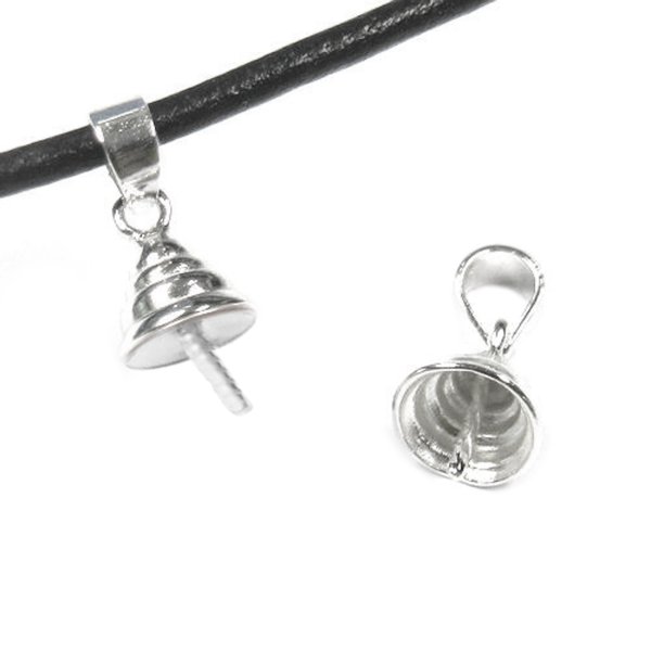 2x Sterling silver Bail Pin wi 7mm cup pearl pendant Connector