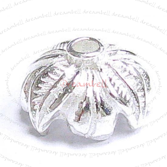 2x STERLING SILVER Round LEAF FLOWER Bead cap 10mm