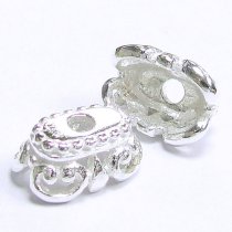 2x STERLING SILVER Flower Ornate Scrolled LENTIL Bead cap 12mm x 8mm