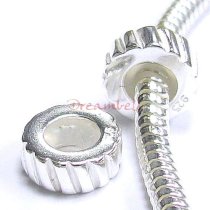 Sterling Silver STOPPER WITH RUBBER Twisted Round Bead for European Charm Bracelets 8.5mm