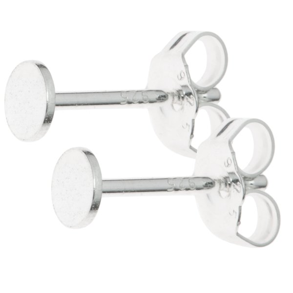 2x Sterling Silver 4mm Flat Board Glue on Earring post setting w/ clutches
