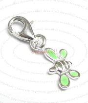 Bright Sterling silver LITTLE HONEY BEE Enamel dangle Charm for European Style Clip on Charm