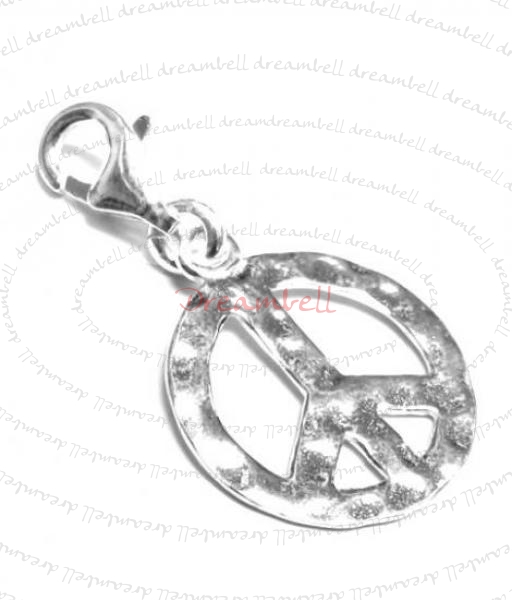 STERLING SILVER HAMMERED PEACE Dangle CHARM Pendant for European Style Clip on Charm