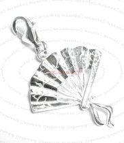 Sterling SILVER Chinese Style Fan Charm pendant dangle for European Style Clip on Charm