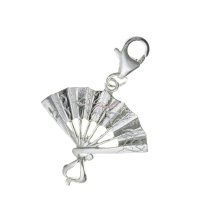 Sterling SILVER Chinese Style Fan Charm pendant dangle for European Style Clip on Charm