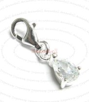 Sterling Silver Pear CZ Crystal Dangle charm for European Style Clip on Charm