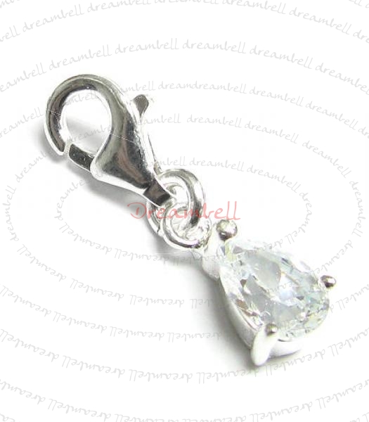 Sterling Silver Pear CZ Crystal Dangle charm for European Style Clip on Charm