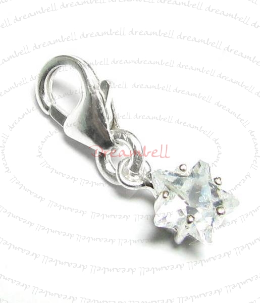 Sterling silver TWINKLE STAR CZ Crystal Dangle charm for European Style Clip on Charm