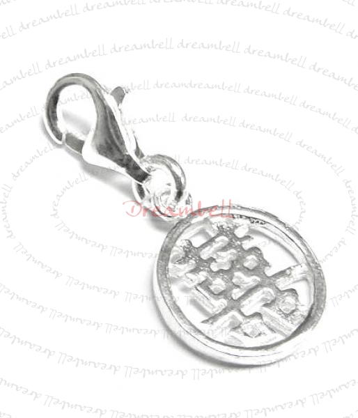 Sterling Silver Chinese Word DOUBLE HAPPINESS" Dangle Charm for European Style Clip on Charm"